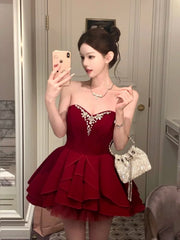Vintage Red Velvet Sweetheart Mini Dress