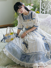 Clearance - Blue Bowknots Lemon Straw Tote Bag