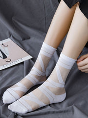 White Y2K Semi-sheer Strappy Design Socks