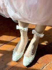 White/Grey/Black  Rhinestone Bowknot Decorated Socks