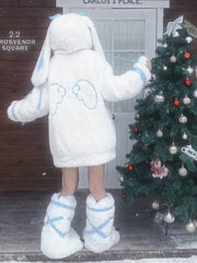 White and Blue Jirai Kei  Oversized Bunny Ears Hooded Coat
