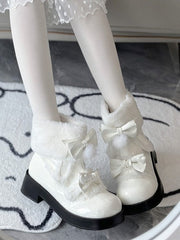 Sweet Lolita White Snow Boots - Fleece Lining & Bow Decor