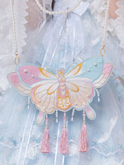 Pink and Blue Tassels Decorated Embroidered Butterfly Bag