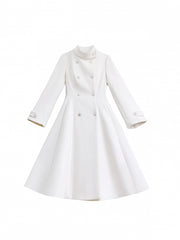 White Elegant Double-breasted Swing Coat