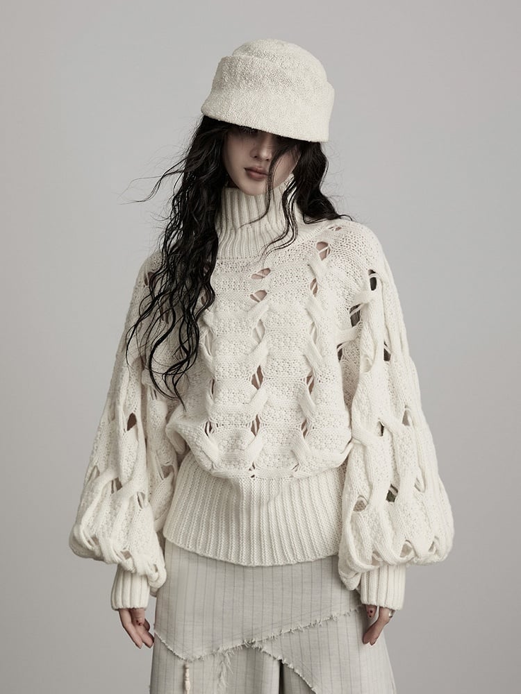 Urban Goth White Cutout Cable-Knit Sweater