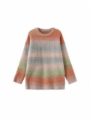 Cozy Rainbow Gradient Knit Pullover Sweater with Playful Pink Highlights