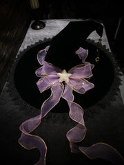 Gorgeous Halloween Fancy Witch Hat with Shiny Veil and Stars Chain - 6 Color Options