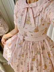 Short Version Pink Bear Print Short Sleeves Sweet Lolita Dress