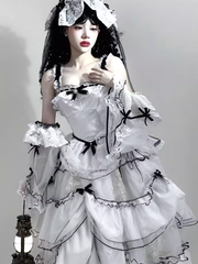 White & Black Lolita Sleeves with Bow Accents