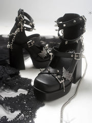 Butterfly Matte Black High Block Heel Punk-lolita Platform Shoes