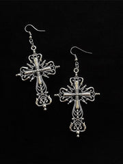 Silver Cross Gothic Earrings