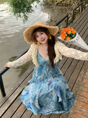 Plus Size Apricot Self-tie Straps Hollow-out Lace Top