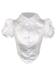 White Striped Puff Sleeves Gothic Lolita Blouse