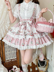 Bunny Print Pink Sweet Lolita Overall Skirt