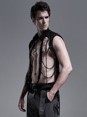 Men's Black Punk Personality Chain Hollow-Out Vest