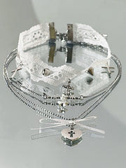 White Lace Cross Choker