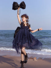 Black Solid Color Tulle Big Bow Backpack