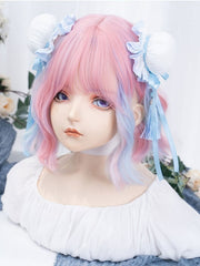 Rainbow Highlight Hair Color Short Wavy Synthetic Wig