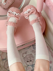 White Striped Pattern Lolita Calf Socks