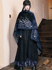 Navy Gothic Shawl with Koi Fish Print