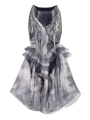 Dusty Blue Tie Dye Design Ruffle Flounce Knees Corpse Bride Goth Mermaid Skirt