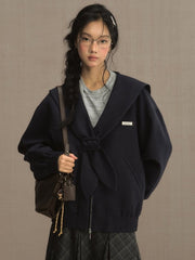 Navy Blue Classic Sailor Collar Jacket - Vintage Academia Style