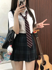 White Preppy Style Embroidered Badge JK Uniform Short Sleeves Shirt