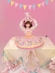 Yellow & Pink Flutter Sleeves Sweet Lolita JSK Dress with Cupcake Prints and Lace Trim