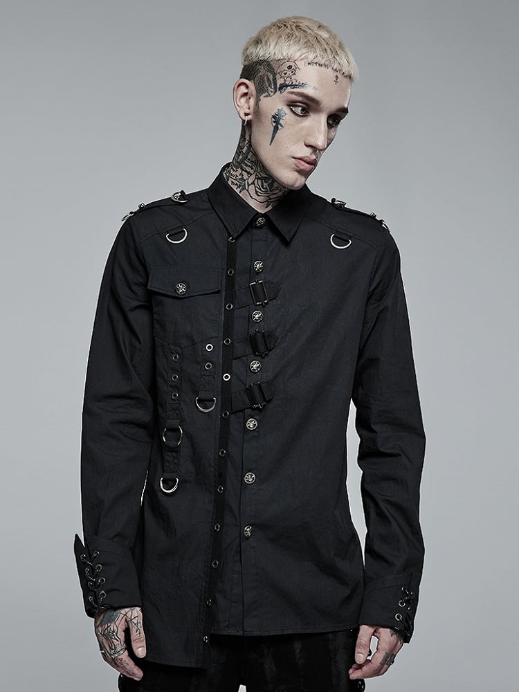 Men's Black Punk Asymmetric Shirt