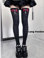 Gothic Red Metal Snake Bowknot Accents Jirai Kei Over Knee Stockings Regular/Long Version