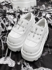 White Punk Platform Shoes with Cross Details & Studded Accents