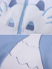 White & Blue Tenshi Kaiwai Dragon Design Hooded Jacket