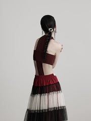 Urban Goth Dark Red Cross-Designed Cutout Shoulder Top