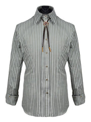 Steampunk Green & White Stripped Shirt With Black Rope Tie