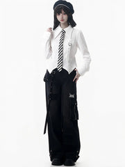 White Slim-Fit Shirt with Pointed Collar and Hem