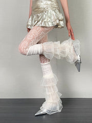 Y2K White Vine Pattern Jacquard  Fishnet Tights