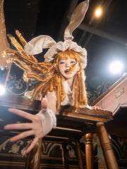 French Elegance Lace Bunny Ear Hat – Pink Bow Accent