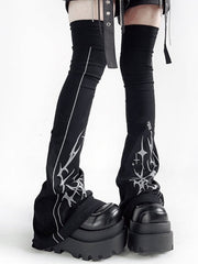 Y2K Print Black Over-the-Knee Flared Leg Warmers