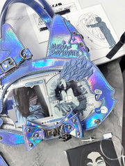 Kitty Ear Design Bowknot Studs Detail Blue PU Tote Bag Ita Bag with  Free Card Holder