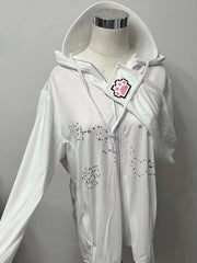 White  Jirai Kei Cat Print Sun Protection Hooded Jacket