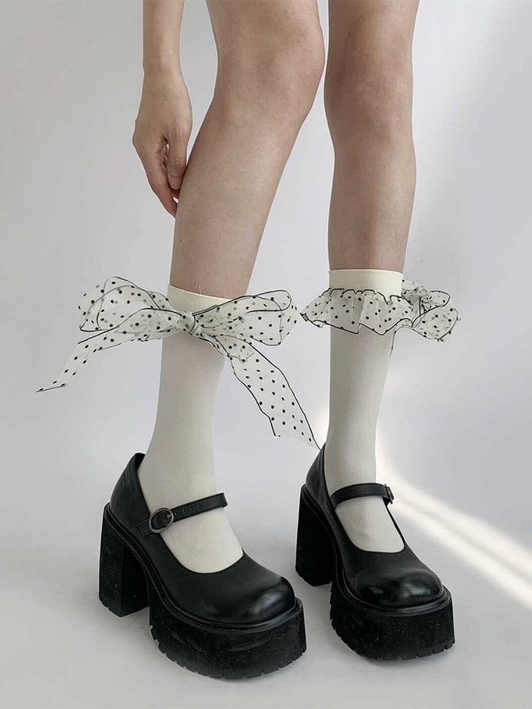 Polka-dot Bowknots Black/White Lolita Socks