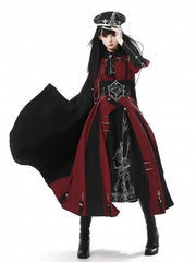 Black And Red Military Lolita Snake Embroidery Cross Decoration Long Sleeves One Piece
