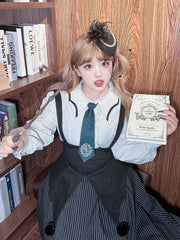 Plus Size White Striped Shirt Ruffle Trim