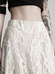 Urban Goth White Floral Pattern Tulle Umbrella Skirt with Shell Charms + White Shawl