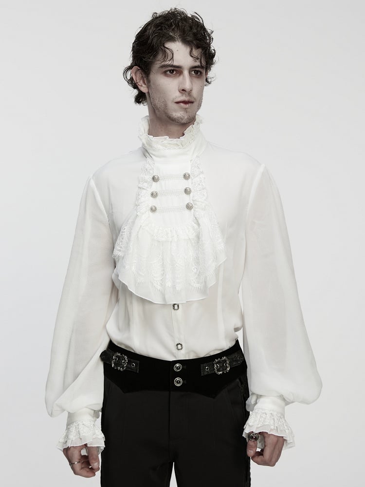 White Men's Goth Chiffon Embossing Shirt