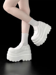 White Punk Platform Shoes with Cross Motif & Slip-in Fit Design