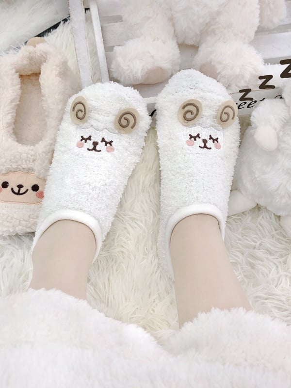 Clearance - White Cute Lamb Pattern Warm Anti-Slip Socks