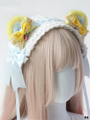 Yellow & Blue Lolita Sweet Plush Bear Ear Bowknot Hairclip/Hairband/KC/Mini Hat With Clips