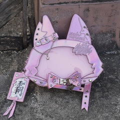 Kitty Ear Design Bowknot Studs Detail  Pink PU Tote Ita Bag with  Free Card Holder