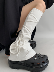Self-tie Straps Gray/White Flared Leg Warmers